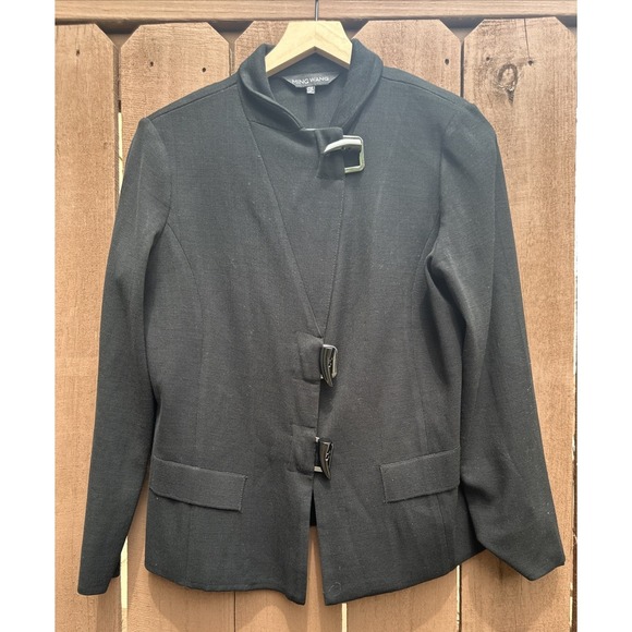 Ming Wang Women Size Petite Medium Shark Tooth‎ Buckle Blazer Black Shoulder Pad - Picture 1 of 12